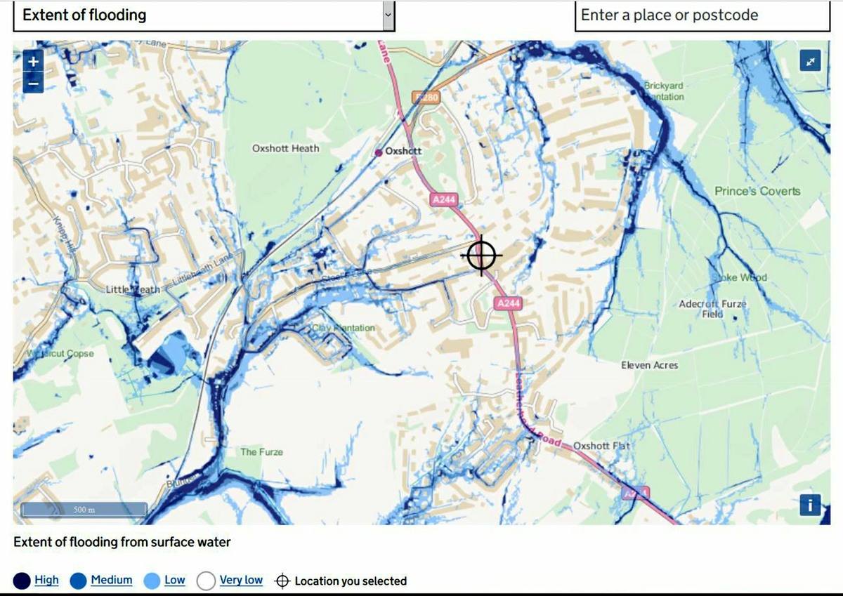 2020 08 13 Oxshott flooding map enhanced reduced